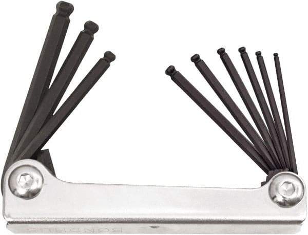 Bondhus - 9 Piece Fold-Up Ball End Hex Key Set - Hex Range 5/64 to 1/4", Protanium High Torque Steel - Eagle Tool & Supply