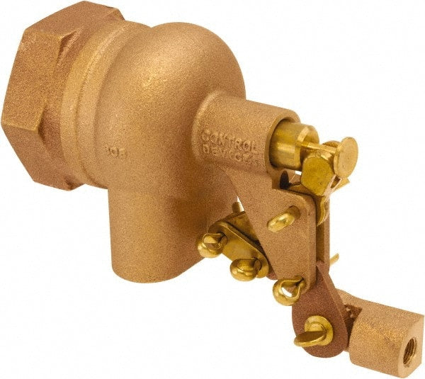 Control Devices - 1-1/4" Pipe, Brass, Angle Pattern-Single Seat, Mechanical Float Valve - Exact Industrial Supply