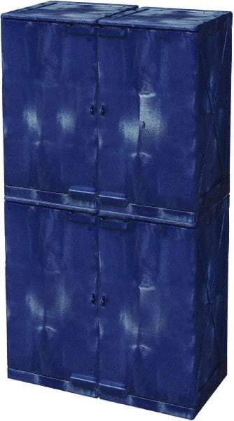 Eagle - 4 Door, 8 Shelf, Blue HDPE Stackable Safety Cabinet for Corrosive Chemicals - 72" High x 36" Wide x 22" Deep, Manual Closing Door, Hole for Lock, 48 Gal Capacity - Eagle Tool & Supply