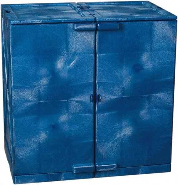 Eagle - 2 Door, 4 Shelf, Blue HDPE Stackable Safety Cabinet for Corrosive Chemicals - 36" High x 36" Wide x 22" Deep, Manual Closing Door, Hole for Lock, 24 Gal Capacity - Eagle Tool & Supply