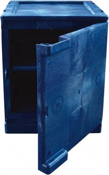 Eagle - 1 Door, 2 Shelf, Blue HDPE Stackable Safety Cabinet for Corrosive Chemicals - 22" High x 18" Wide x 18" Deep, Manual Closing Door, Hole for Lock, 4 Gal Capacity - Eagle Tool & Supply