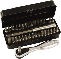 Wiha - 31 Piece, 1/4" Drive Screwdriver 1/4" Reversible Ratchet Bit Set - #0 to #3 Phillips, 1/16 to 1/4" Hex, T8 to T30 Torx, 5.5 & 6.5mm Slotted - Eagle Tool & Supply