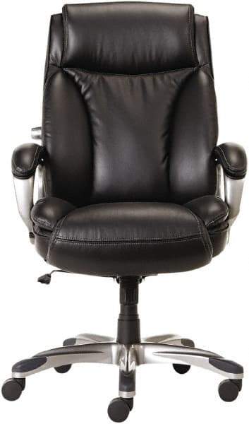 ALERA - 44-1/8 to 47" High Executive High Back Leather Chair - 27" Wide x 30-3/8" Deep, Leather Seat, Black - Eagle Tool & Supply