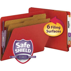 SMEAD - 12-1/4 x 9-1/2", Letter Size, Bright Red, Classification Folders with End Tab Fastener - 23 Point Stock, Straight Tab Cut Location - Eagle Tool & Supply