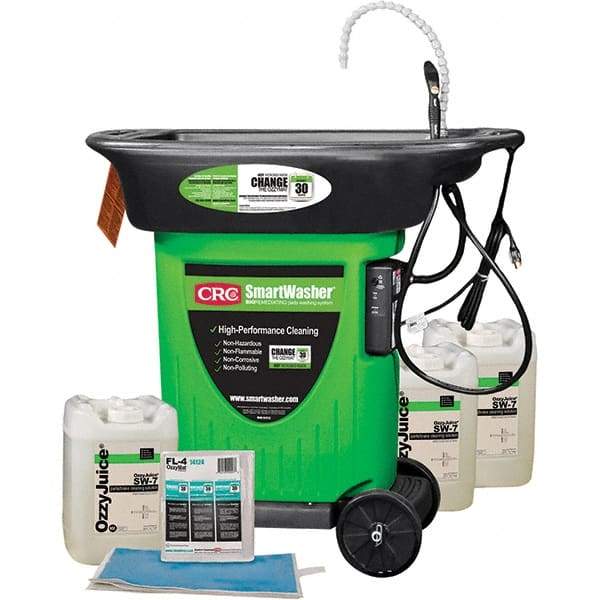 CRC - Free Standing Water-Based Mobile Parts Washer Kit - 25 Gal Max Operating Capacity, Plastic Tank, 42" Long x 48" Wide - Eagle Tool & Supply