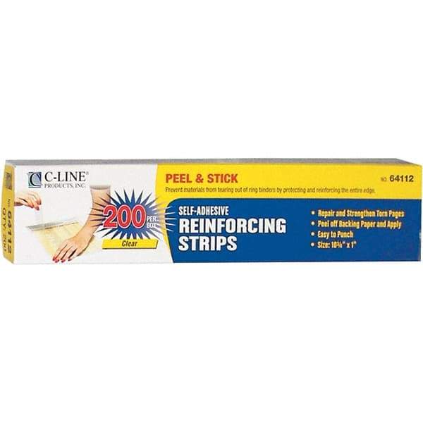 C-LINE - 200 Sheet Capacity, 1 x 10-3/4", Reinforcing Strips - Paper, Clear - Eagle Tool & Supply