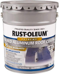 Rust-Oleum - 5 Gal Pail Aluminum Fibered Aluminum Roof Coating - 50 Sq Ft/Gal Coverage, 397 g/L VOC Content, Mildew Resistant, Long Term Durability & Weather Resistance - Eagle Tool & Supply