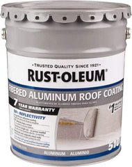 Rust-Oleum - 5 Gal Pail Aluminum Fibered Aluminum Roof Coating - 50 Sq Ft/Gal Coverage, 459 g/L VOC Content, Mildew Resistant, Long Term Durability & Weather Resistance - Eagle Tool & Supply