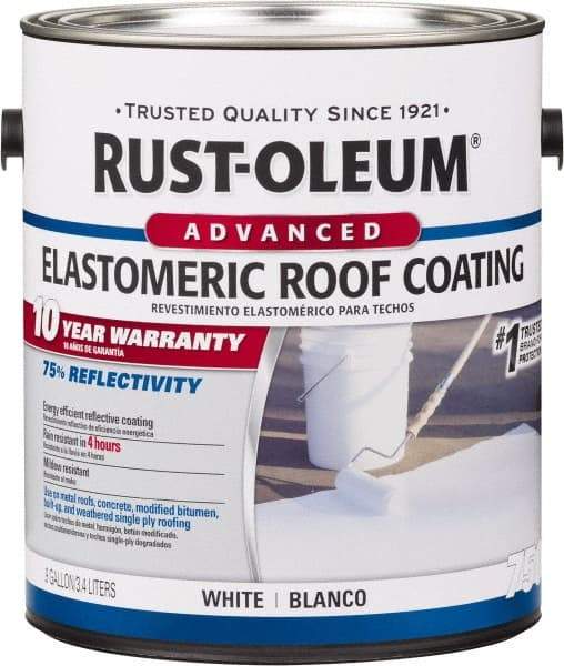 Rust-Oleum - 1 Gal Can White Elastomeric Roof Coating - 65 Sq Ft/Gal Coverage, Mildew Resistant, Long Term Durability & Weather Resistance - Eagle Tool & Supply