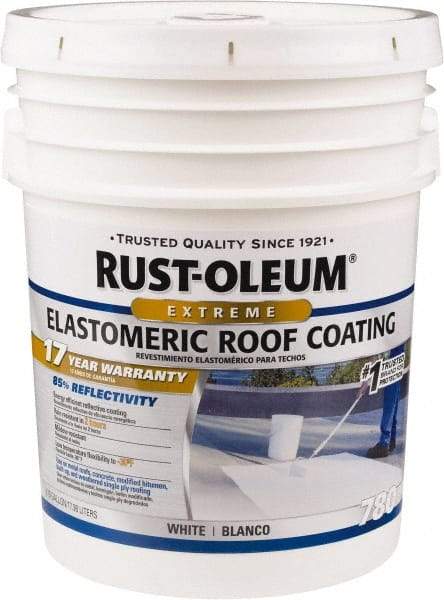 Rust-Oleum - 5 Gal Pail White Elastomeric Roof Coating - 65 Sq Ft/Gal Coverage, Mildew Resistant, Long Term Durability & Weather Resistance - Eagle Tool & Supply