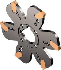 Sandvik Coromant - Arbor Hole Connection, 0.0941" Cutting Width, 1.2598" Depth of Cut, 5" Cutter Diam, 1-1/4" Hole Diam, 10 Tooth Indexable Slotting Cutter - AQD..Y..C Toolholder, F Insert, Right Hand Cutting Direction - Eagle Tool & Supply