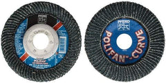 PFERD - 40 Grit, 4-1/2" Disc Diam, 7/8" Center Hole, Type 27 Zirconia Alumina Flap Disc - 13,300 Max RPM, Fiberglass Backing, Arbor Attaching System, Coated - Eagle Tool & Supply