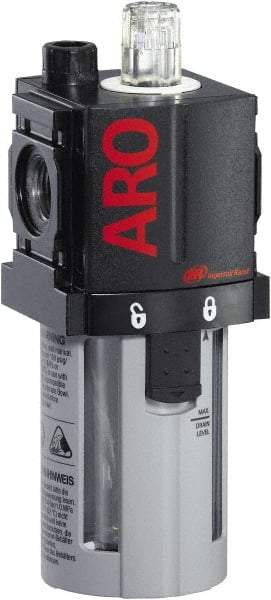 ARO/Ingersoll-Rand - 3/8" NPT, 150 Max psi Compact Modular Lubricator - Polycarbonate Bowl, Aluminum Body, 105 CFM, 125°F Max Temp, 2.2" Long x 2.24" Wide x 5.99" High - Eagle Tool & Supply