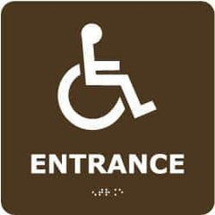 NMC - Entrance, 8" Wide x 8" High, Plastic Sign - English, Braille, White on Brown, Wall Mount - Eagle Tool & Supply