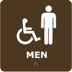 NMC - Men, 8" Wide x 8" High, Plastic Sign - English, Braille, White on Brown, Wall Mount - Eagle Tool & Supply
