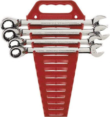 GearWrench - 4 Piece, 13/16" to 1", 12 Point Ratcheting Combination Wrench Set - Inch Measurement Standard, Chrome Finish, Comes in Plastic Rack - Eagle Tool & Supply