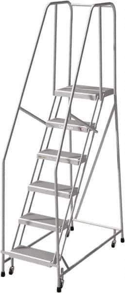 Cotterman - 90" 6 Step Rolling Warehouse Ladder - Rolling Safety Ladder, 350 Lb Capacity, 60" Platform Height, 24" Base Width x 50" Base Depth, Serrated - Eagle Tool & Supply