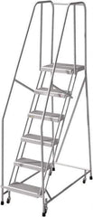 Cotterman - 90" 6 Step Rolling Warehouse Ladder - Rolling Safety Ladder, 350 Lb Capacity, 60" Platform Height, 24" Base Width x 50" Base Depth, Serrated - Eagle Tool & Supply
