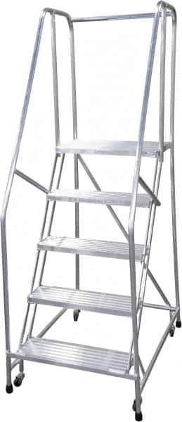Cotterman - 80" 5 Step Rolling Warehouse Ladder - Rolling Safety Ladder, 350 Lb Capacity, 50" Platform Height, 22" Base Width x 43" Base Depth, Serrated - Eagle Tool & Supply