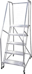 Cotterman - 80" 5 Step Rolling Warehouse Ladder - Rolling Safety Ladder, 350 Lb Capacity, 50" Platform Height, 22" Base Width x 43" Base Depth, Serrated - Eagle Tool & Supply