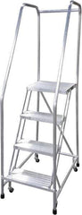 Cotterman - 70" 4 Step Rolling Warehouse Ladder - Rolling Safety Ladder, 350 Lb Capacity, 40" Platform Height, 30" Base Width x 36" Base Depth, Serrated - Eagle Tool & Supply