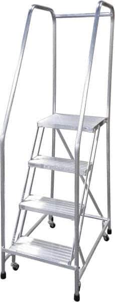 Cotterman - 70" 4 Step Rolling Warehouse Ladder - Rolling Safety Ladder, 350 Lb Capacity, 40" Platform Height, 22" Base Width x 36" Base Depth, Serrated - Eagle Tool & Supply