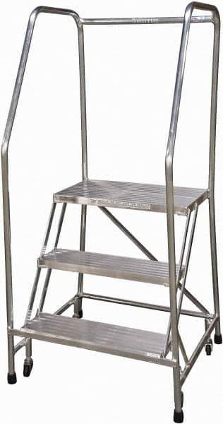 Cotterman - 60" 3 Step Rolling Warehouse Ladder - Rolling Safety Ladder, 350 Lb Capacity, 30" Platform Height, 30" Base Width x 29" Base Depth, Serrated - Eagle Tool & Supply