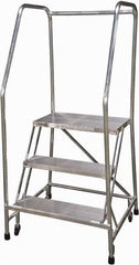 Cotterman - 60" 3 Step Rolling Warehouse Ladder - Rolling Safety Ladder, 350 Lb Capacity, 30" Platform Height, 30" Base Width x 29" Base Depth, Serrated - Eagle Tool & Supply