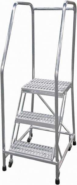 Cotterman - 60" 3 Step Rolling Warehouse Ladder - Rolling Safety Ladder, 350 Lb Capacity, 30" Platform Height, 22" Base Width x 29" Base Depth, Serrated - Eagle Tool & Supply