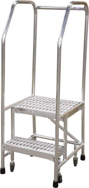 Cotterman - 50" 2 Step Rolling Warehouse Ladder - Rolling Safety Ladder, 350 Lb Capacity, 20" Platform Height, 26" Base Width x 23" Base Depth, Serrated - Eagle Tool & Supply
