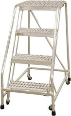 Cotterman - 40" 4 Step Rolling Warehouse Ladder - Rolling Safety Ladder, 350 Lb Capacity, 40" Platform Height, 30" Base Width x 36" Base Depth, Serrated - Eagle Tool & Supply