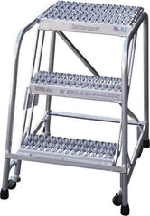Cotterman - 30" 3 Step Rolling Warehouse Ladder - Rolling Safety Ladder, 350 Lb Capacity, 30" Platform Height, 30" Base Width x 29" Base Depth, Serrated - Eagle Tool & Supply