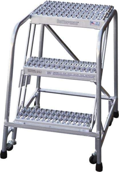 Cotterman - 30" 3 Step Rolling Warehouse Ladder - Rolling Safety Ladder, 350 Lb Capacity, 30" Platform Height, 22" Base Width x 29" Base Depth, Serrated - Eagle Tool & Supply