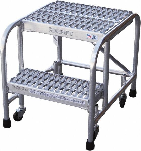 Cotterman - 20" 2 Step Rolling Warehouse Ladder - Rolling Safety Ladder, 350 Lb Capacity, 20" Platform Height, 26" Base Width x 23" Base Depth, Serrated - Eagle Tool & Supply