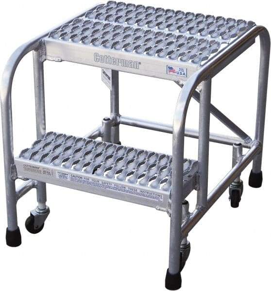 Cotterman - 20" 2 Step Rolling Warehouse Ladder - Rolling Safety Ladder, 350 Lb Capacity, 20" Platform Height, 18" Base Width x 23" Base Depth, Serrated - Eagle Tool & Supply