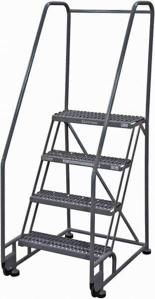 Cotterman - 70" 4 Step Rolling Warehouse Ladder - Tilt & Roll Safety Ladder, 450 Lb Capacity, 40" Platform Height, 28" Base Width x 37" Base Depth, Serrated Steel - Eagle Tool & Supply