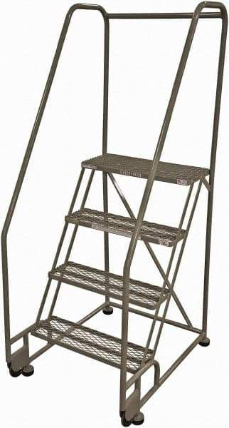 Cotterman - 70" 4 Step Rolling Warehouse Ladder - Tilt & Roll Safety Ladder, 450 Lb Capacity, 40" Platform Height, 28" Base Width x 37" Base Depth, Expanded Metal Tread - Eagle Tool & Supply