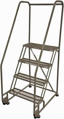 Cotterman - 70" 4 Step Rolling Warehouse Ladder - Tilt & Roll Safety Ladder, 450 Lb Capacity, 40" Platform Height, 28" Base Width x 37" Base Depth, Expanded Metal Tread - Eagle Tool & Supply