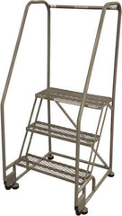 Cotterman - 60" 3 Step Rolling Warehouse Ladder - Tilt & Roll Safety Ladder, 450 Lb Capacity, 30" Platform Height, 41" Base Width x 28" Base Depth, Serrated Steel - Eagle Tool & Supply