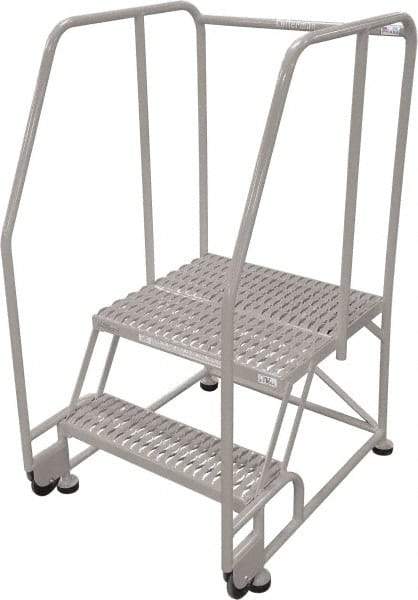 Cotterman - 50" 2 Step Rolling Warehouse Ladder - Tilt & Roll Safety Ladder, 450 Lb Capacity, 20" Platform Height, 34" Base Width x 28" Base Depth, Serrated Steel - Eagle Tool & Supply