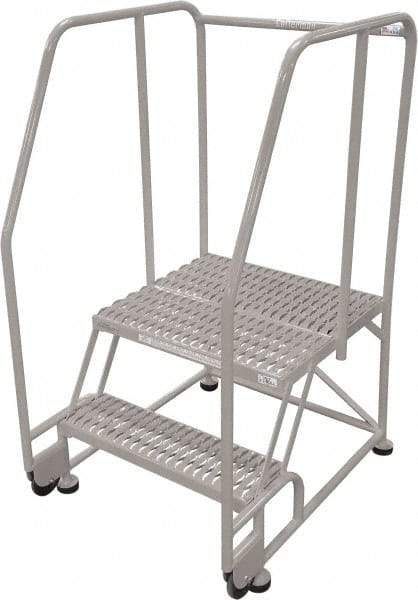 Cotterman - 50" 2 Step Rolling Warehouse Ladder - Tilt & Roll Safety Ladder, 450 Lb Capacity, 20" Platform Height, 34" Base Width x 28" Base Depth, Expanded Metal Tread - Eagle Tool & Supply