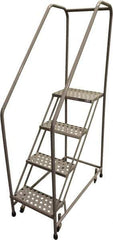 Cotterman - 70" 4 Step Rolling Warehouse Ladder - 50° Incline, 450 Lb Capacity, 40" Platform Height, 20" Base Width x 40" Base Depth, Perforated Tread - Eagle Tool & Supply