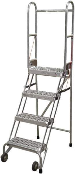 Cotterman - 70" 4 Step Rolling Warehouse Ladder - Portable Folding Safety Ladder, 350 Lb Capacity, 40" Platform Height, 21" Base Width x 36" Base Depth, Serrated - Eagle Tool & Supply