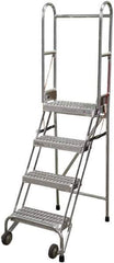 Cotterman - 70" 4 Step Rolling Warehouse Ladder - Portable Folding Safety Ladder, 350 Lb Capacity, 40" Platform Height, 21" Base Width x 36" Base Depth, Serrated - Eagle Tool & Supply