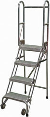 Cotterman - 70" 4 Step Rolling Warehouse Ladder - Portable Folding Safety Ladder, 350 Lb Capacity, 40" Platform Height, 21" Base Width x 36" Base Depth, Perforated Tread - Eagle Tool & Supply
