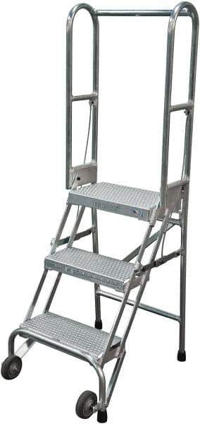 Cotterman - 60" 3 Step Rolling Warehouse Ladder - Portable Folding Safety Ladder, 350 Lb Capacity, 30" Platform Height, 21" Base Width x 28" Base Depth, Perforated Tread - Eagle Tool & Supply