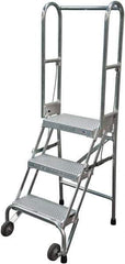 Cotterman - 60" 3 Step Rolling Warehouse Ladder - Portable Folding Safety Ladder, 350 Lb Capacity, 30" Platform Height, 21" Base Width x 28" Base Depth, Perforated Tread - Eagle Tool & Supply