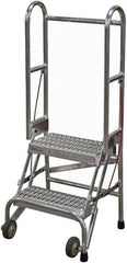 Cotterman - 50" 2 Step Rolling Warehouse Ladder - Portable Folding Safety Ladder, 350 Lb Capacity, 20" Platform Height, 21" Base Width x 22" Base Depth, Serrated - Eagle Tool & Supply