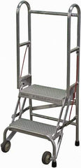 Cotterman - 50" 2 Step Rolling Warehouse Ladder - Portable Folding Safety Ladder, 350 Lb Capacity, 20" Platform Height, 21" Base Width x 22" Base Depth, Perforated Tread - Eagle Tool & Supply