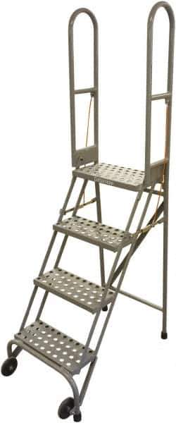 Cotterman - 70" 4 Step Rolling Warehouse Ladder - Portable Folding Safety Ladder, 350 Lb Capacity, 40" Platform Height, 21" Base Width x 36" Base Depth, Serrated Steel - Eagle Tool & Supply